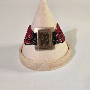 Chico's Asian Inspired Mother of Pearl Red and Black Bracelet